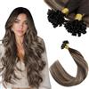Ugeat Extension Capelli Veri Cheratina 45 cm Ombre Castano Extension Capelli Veri Keratina Castano Scuro Cenere #4/18/4 Umani Lisci Balayage 50 ciocche 50grammi