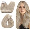Ugeat Extension Microring Capelli Veri Biondi Cenere #18/613 Extension Micro Ring Capelli Veri 40 cm Meches Platino Umani Lisci Effetto Volume 50 ciocche 50grammi