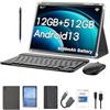 Crelander Tablet Android 13 10,1 pollici, SIM Card 4G LTE, 12 GB + 512 GB, 8000 mAh, doppia fotocamera, Bluetooth/WiFi, bundle con custodia, tastiera, mouse e stilo (nero)