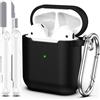 MHYALUDO Custodia per Airpods 1a/2a generazione (2016/2019),Custodia protettiva in morbido silicone per Airpods 1a/2a con LED visibile sulla parte anteriore,con kit di pulizia,Nero