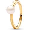 PANDORA Timeless Anello placcato in oro 14k con perla coltivata d'acqua dolce trattata bianca, 50