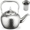 GOEDCH Bollitore da 1,2 litri con filtro e manico anti-scottatura: isolamento termico, bollitore in acciaio inox martellato, teiera in acciaio inox per casa, ristorante, uso esterno (argento)