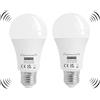 KOOYWAN Lampadina LED 12W con Sensore di Movimento e Crepuscolare - E27, 2700K, Auto On/Off, per Esterni/Interni, 2 Pezzi