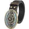 OBASDFD Cintura In Pelle Con Borchie Western - Cowboy Cowgirl, Fibbia Turchese Intarsi, Motivo Floreale In Rilievo For Donna E Uomo, Larghezza 38 Mm(D,115cm/45)