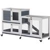 PawHut Recinto interno per conigli in legno con ruote 2 piani rampe - dim. 147L x 45,5l x 88,5H cm - grigio e bianco
