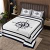 Homemissing Set di copriletto con bussola a tema nautico trapuntato copriletto per bambini ragazzi ragazze Decor oceano costiero trapuntato copriletto in microfibra trapuntato camera da letto singolo