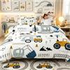 Loussiesd Set di biancheria da letto per bambini con cartoni animati per auto, set di biancheria da letto, copripiumino e federe, per auto, escavatore, trattore, bianco, giallo, copriletto, camera da letto,