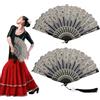 Sikweny 2 Pezzi Ventaglio Design in Pizzo Pieghevole Ventaglio da Borsetta Frange Stampa Dorata Fan Piccolo per Festa Estiva Giochi di Ruolo Spettacoli Danza Decorazioni per Matrimoni (Nero)