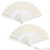 Sikweny 2 Pezzi Ventaglio Design in Pizzo Pieghevole Ventaglio da Borsetta Frange Stampa Dorata Fan Piccolo per Festa Estiva Giochi di Ruolo Spettacoli Danza Decorazioni per Matrimoni (Bianco)