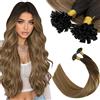 Ugeat Extension Capelli Veri Cheratina Castano Biondo 40 cm 50 ciocche Extension con Cheratina Capelli Veri Castano Cioccolato Biondo Balayage #4/10/16 50grammi