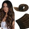 Ugeat Extension Capelli Veri Tessitura Castano Medio 35 cm 80grammi Extension Cucite Capelli Veri Balayage Marrone Scuro Remy Umani Lisci Corti