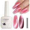 TUTUYU Smalti per unghie in gel Pink Crystal Cat Eye, smalto in gel Crystal Coral Pink Cat Eye, scintillante magnetico olografico Cateye richiede lampada UV/LED per manicure