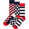 Happy Socks Confezione da 3 calzini geometrici classici - Calzini colorati in cotone per uomo e donna