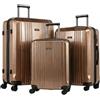 FERGÉ set di 3 valigie viaggio CANNES - bagaglio rigido dure leggera 3 pezzi valigetta 4 ruote marrone