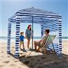 VEVOR Tenda da Spiaggia da 1830 x 1830 x 2290 mm, con Parete Laterale e Tasche per la Sabbia, Ombrellone Parasole Portatile Regolabile in Altezza per Famiglia e Amici, Blu con Striature Bianche