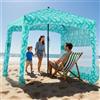 VEVOR Tenda da Spiaggia da 1830 x 1830 x 2290 mm, con Parete Laterale e Tasche per la Sabbia, Ombrellone Parasole Portatile Regolabile in Altezza per Famiglia e Amici, Verde Chiaro con Motivi