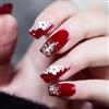 Ztcily Unghie finte rosse lunghe quadrate, finte unghie ballerine rosse dorate glitterate con motivi floreali, unghie finte per matrimonio, San Valentino, Capodanno