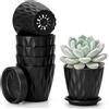 Romon Vaso per Piante da Interno, Set di 6 Vasi in Plastica con Soggiorno, Apertura Diametro 10cm, PP Resistente con Foro di Drenaggio, Sottovaso Rimovibile, Per Piante da Interno ed Esterno, Nero