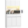 HOMCOM Buffet cucina mobile cucina alto con luce LED RGB, piano di lavoro, 6 porte, 2 cassetti, bianco | Aosom Italy