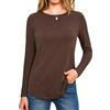 Aottori Maglia Donna Girocollo Elegante Maglietta Manica Lunga Cotone Basic T-Shirt Leggero Top Elasticizzato Stretch Sottogiacca Tinta Unita Marrone L