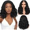 WIGNEE Yaki parrucca riccia a V 46 cm senza colla sintetica naturale resistente al calore per donne nere per uso quotidiano (1B)