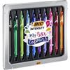 BIC Intensity Quick Dry, Set Penne Gel Colorate, Asciugatura Ultra-Rapida Confezione in Metallo, 10 Unità, Penne Bic, Cancelleria Scuola e Ufficio, Idea Regalo