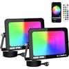 SKYWORLD 2 Pezzi Faretto Led Esterno RGB, 150W 15000LM Faretti Colorati | Fari Led RGBW, APP Telecomando Dimmerabile Musicale e Timer, Modalità di Strobo DIY per Giardino Cortile Feste Halloween