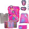 DerDieDas ErgoFlex Easy NEON Punkie - Set di zaini per la scuola, 5 pezzi, rosa., ErgoFlex Easy Neon Set