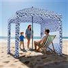 VEVOR Parasole da Spiaggia Portatile 1830 x 1830 x 2290 mm, con Parete Laterale e Tasche per la Sabbia, Ombrellone Parasole Portatile Regolabile in Altezza per Famiglia e Amici, Blu Scuro con Motivi