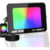 PICAA Faro da Lavoro a LED RGB Smart 30W, 3000LM Esterno, 16 Milioni di Colori, Controllo Wireless via App, Impermeabile IP66, Illuminazione Giardino per Feste Disco con Spina UE (1 pz)