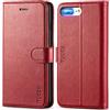 TUCCH Portafoglio Cover per iPhone 8 Plus/7 Plus, Protezione in Pelle Sintetica e TPU Antiurto, Tasca Carte, Chiusura Magnetica, Rosso Scuro