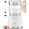 Morpilot Milk Frother, Montalatte Elettrico in Vetro, 4 in 1 Funzione, Bello da Vedere, Capacità 250ml per Schiumare o 500 ml per Riscaldare, Design Diviso, Bianco