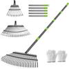 ZHJAN Rastrello Giardino, 25+11 Denti Rastrello per Foglie, Manico Regolabile 70-185 cm, Robustissimo per Giardino, Cortile, Terreno, Erbacce e Prato, Include 2 Paia di Guanti