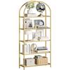 VASAGLE Scaffale Portaoggetti a 5 Ripiani, Libreria Scaffale in Vetro Temperato, Design ad Arco, Struttura in Metallo, per Soggiorno Camera da Letto Studio Bagno, Dorato e Trasparente LGT050A01
