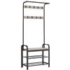 VASAGLE Appendiabiti con Scarpiera, Mobile da Ingresso con Panca, 4 in 1, 9 Ganci Rimovibili, Barra Attaccapanni, Entrata Corridoio, 33,7 x 72 cm, Industriale, Greige e Nero HSR40MB