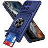 IMEIKONST Cover per Motorola Moto Edge 60 con Porta Carte, Militare Armor Protezione Metallo Anello Supporto Custodia Antiurto TPU Bumper Case per Moto Edge 60S / 60 Fusion. Blu TCKB