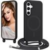 Vauki Magnetica Cover per Samsung Galaxy S25/Samsung Galaxy S24 6.2 con Cordino Regolabile, [Compatibile con MagSafe]Custodia con Collana Tracolla Laccio Collo TPU Silicone Lanyard Antiurto Case,Nero