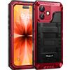 Lanhiem Cover per iPhone 17 IP68 Impermeabile, Cover Metallo Antiurto Militare con Pellicola Protettiva, 360° Completa Protezione Subacquea Antipolvere Custodia per iPhone 17, Rosso