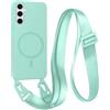FMPCUON FNPCUON Cover Magnetica con Cordino per Samsung Galaxy A54 Compatibile con MagSafe,Ricarica Wireless, Placcatura Disegno Custodia con Collana Laccio Tracolla Regolabile Case.Menta verde