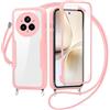 FERLAN Cover per Realme 14 Pro Plus 5G con Cordino, 360 Gradi Antiurto Custodia con Protezione Schermo Integrata Trasparente Rugged TPU Bumper Doppia Protettiva Cover per Realme 14 Pro Plus 5G -Rosa