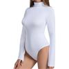 ONEW Body da donna a maniche lunghe con colletto alto, a collo alto, top basic, bianco, S