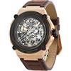 SURVAN WatchDesigner Orologio Automatico Meccanico da Uomo Scheletrato,Quadrante con Mappa del Mondo, Cassa in Acciaio Placcata Oro 18K, Vetro Zaffiro, Cinturino in Pelle Vera, Eleganza