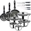 San Ignacio Batteria cucina 8 Pezzi: 2 casseruole ø16 e ø18; pentole ø20 ø24 e ø28 + set 3 padelle 16-20-24 cm in alluminio pressato + set di coltelli da cucina