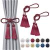 Pretty Jolly Confezione da 2 fermatende con nappe a doppia estremità, fatti a mano, in corda intrecciata con nodo, fermatende decorativi in stile europeo, per casa e ufficio, tende per finestre (rosso