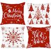 Lanpn 4 Pezzi Federe Cuscini Natalizi Copricuscini Natalizia 60x60cm, Federa Natalizie Decorativo Fiocchi di Neve Invernali, Decorazioni Natalizio per Divani Letto in Camera da Letto(Rosso)