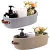 TIANLIN Set di 2 Cestini Portaoggetti Intrecciati in Cotone, 1 Grigio & 1 Kaki 33×15×10 cm, Cestino Portaoggetti con Manici in Pelle per Bagno, Camera, Cucina e Organizer Fasciatoio per Neonati