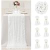 FALSKT Runner Tavola Moderno Runner da Tavolo Boho Garza Runner Bianco 400×90cm Tulle Trasparente per Interni Feste Vacanze Matrimoni, 6PCS tovaglioli di stoffa, 6PCS Anelli Portatovaglioli