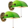 FIRVRE Verde Applique da Parete Banchieri in Vetro Lampada da Parete Vintage Lampada a Muro a Catena in Metallo Antico in Ottone Finitura Bronzo per Scale Corridoio Luce Notturna