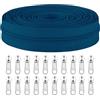Sawoake - 5 rotoli di cerniere a spirale in nylon da 9,14 m, nastro blu scuro, con 20 cursori per cucito e sartoria fai da te, borsa per sarto, abbigliamento, tessuto per la casa..