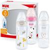 NUK First Choice+ set biberon | 0-6 mesi | Controllo temperatura | Sfiato Anti-Colica | Senza BPA | 300 ml | Tettarella in silicone | 3 pezzi | giraffa rosa